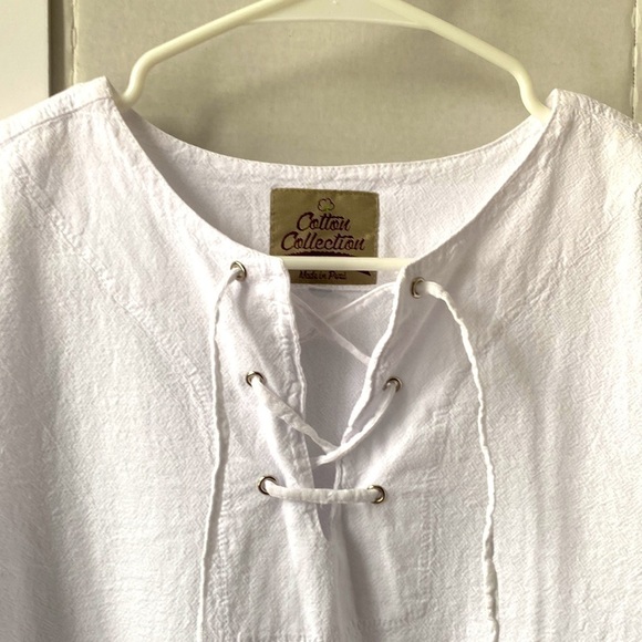MEN’S RESORT STYLE PERUVIAN COTTON SHORT SLEEVE SHIRT LACE FRONT WHITE SZ MEDIUM - Picture 7 of 10
